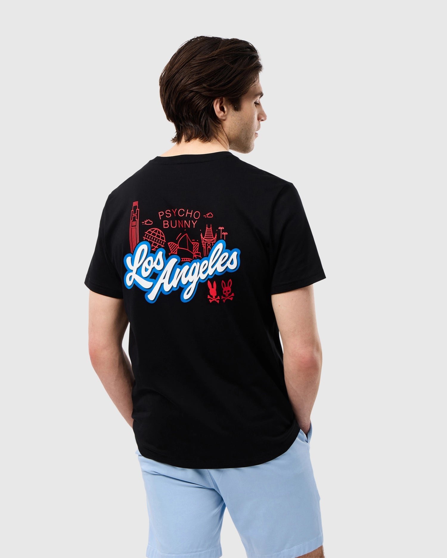 Psycho Bunny Men's Tees Los Angeles City Tee B6U861A2PC T-shirt nera in cotone Pima
