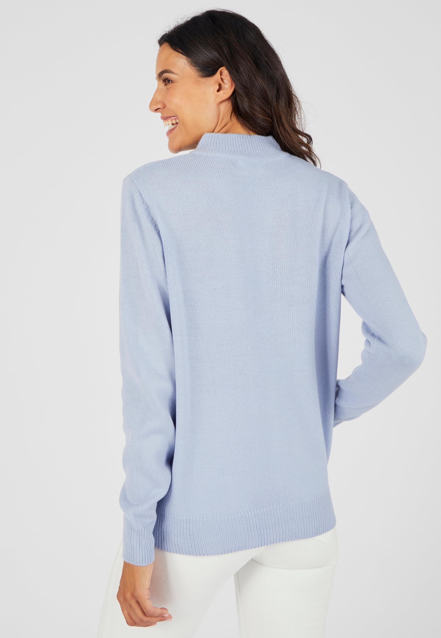 Damart Prêt-à-porter maglione collo alto con bottoni blu grigio 38-40