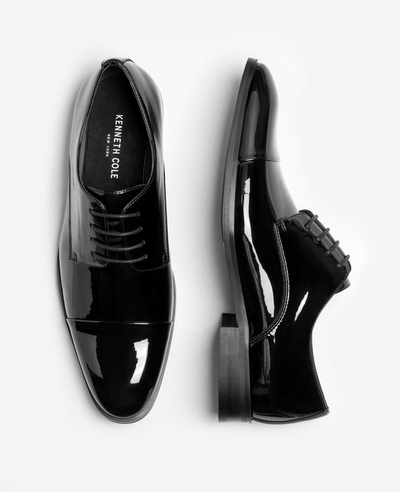 Kenneth Cole Reaction Shoes Hezner Patent Cap Toe Oxford scarpe Oxford nere verniciate