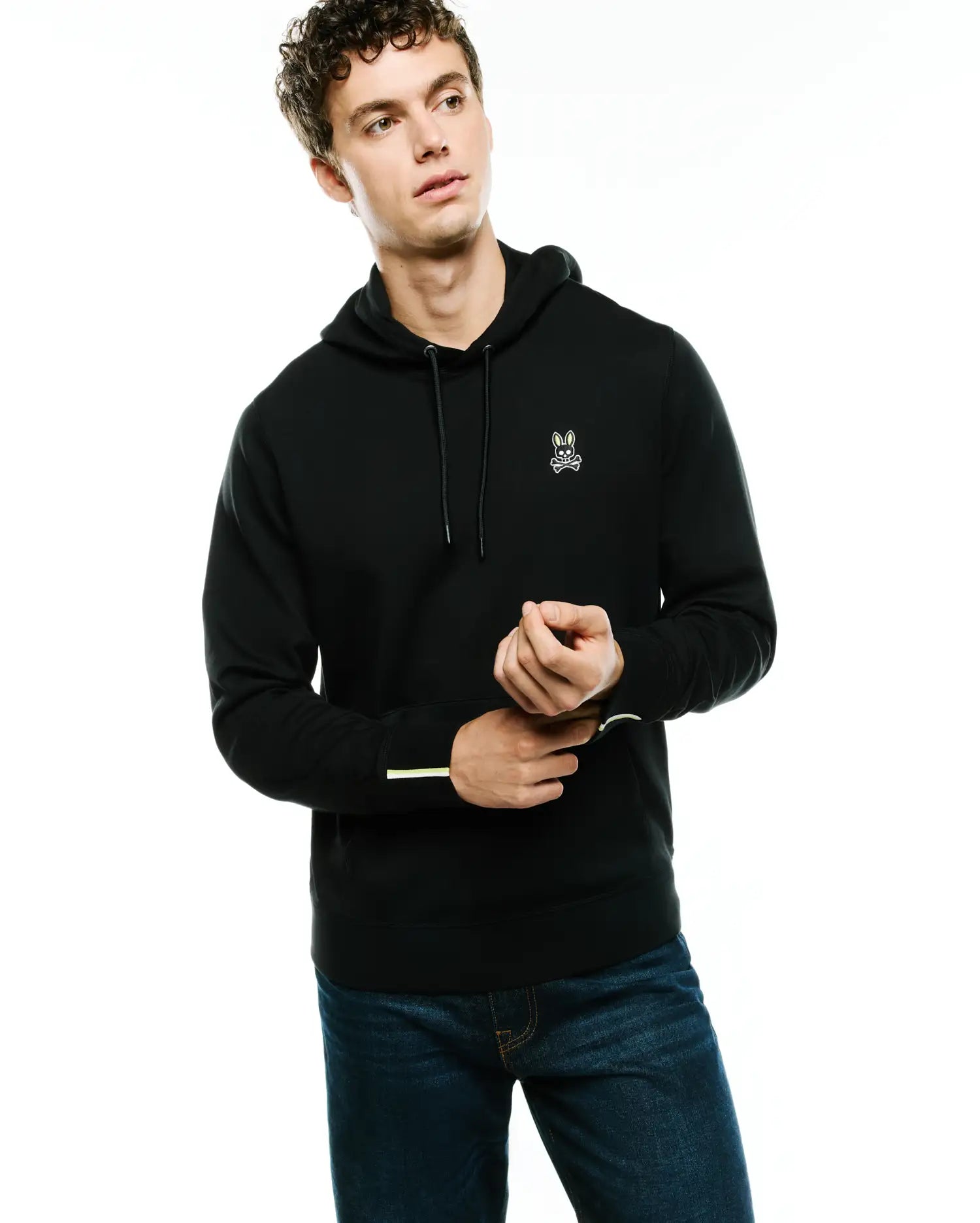 Psycho Bunny Men's Sweatshirts & Hoodies MEN'S LEX FLEECE HOODIE MT0500316 felpa nera con cappuccio morbida