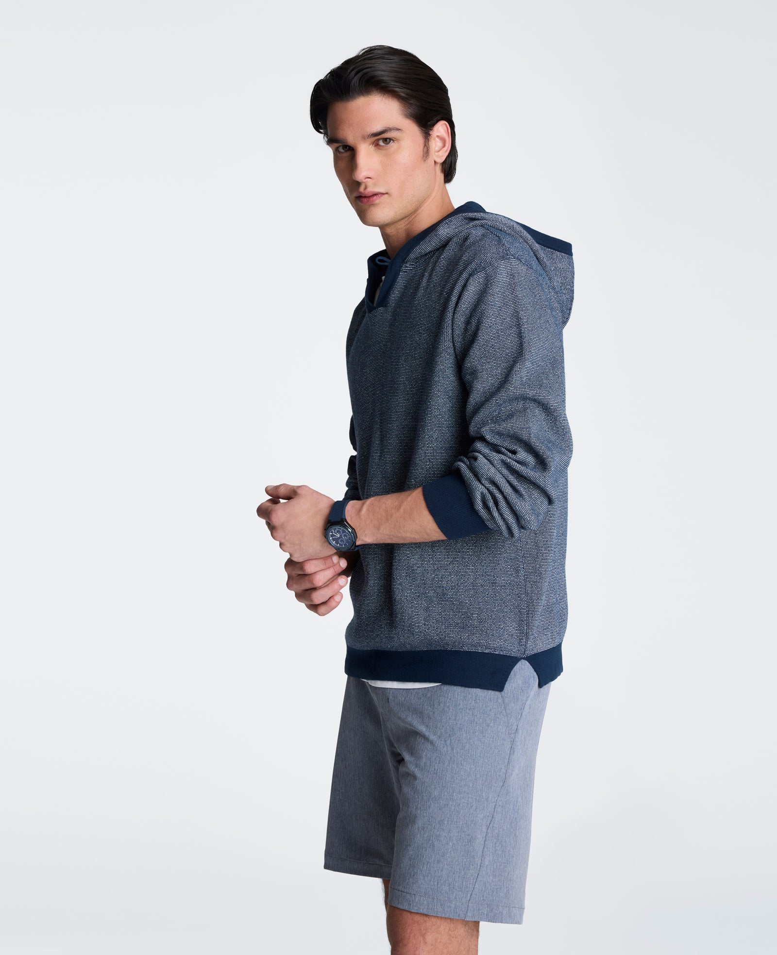 Kenneth Cole Reaction Clothing Sweater Hoodie felpa blu e bianca in cotone