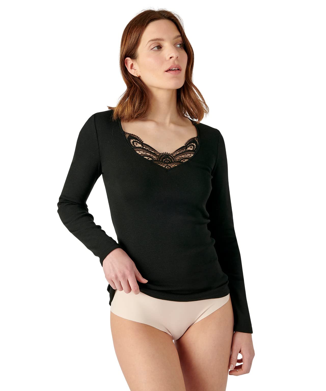 Damart Thermolactyl T-Shirt Manches Longues Fine côte Guipure maglia XS pizzo