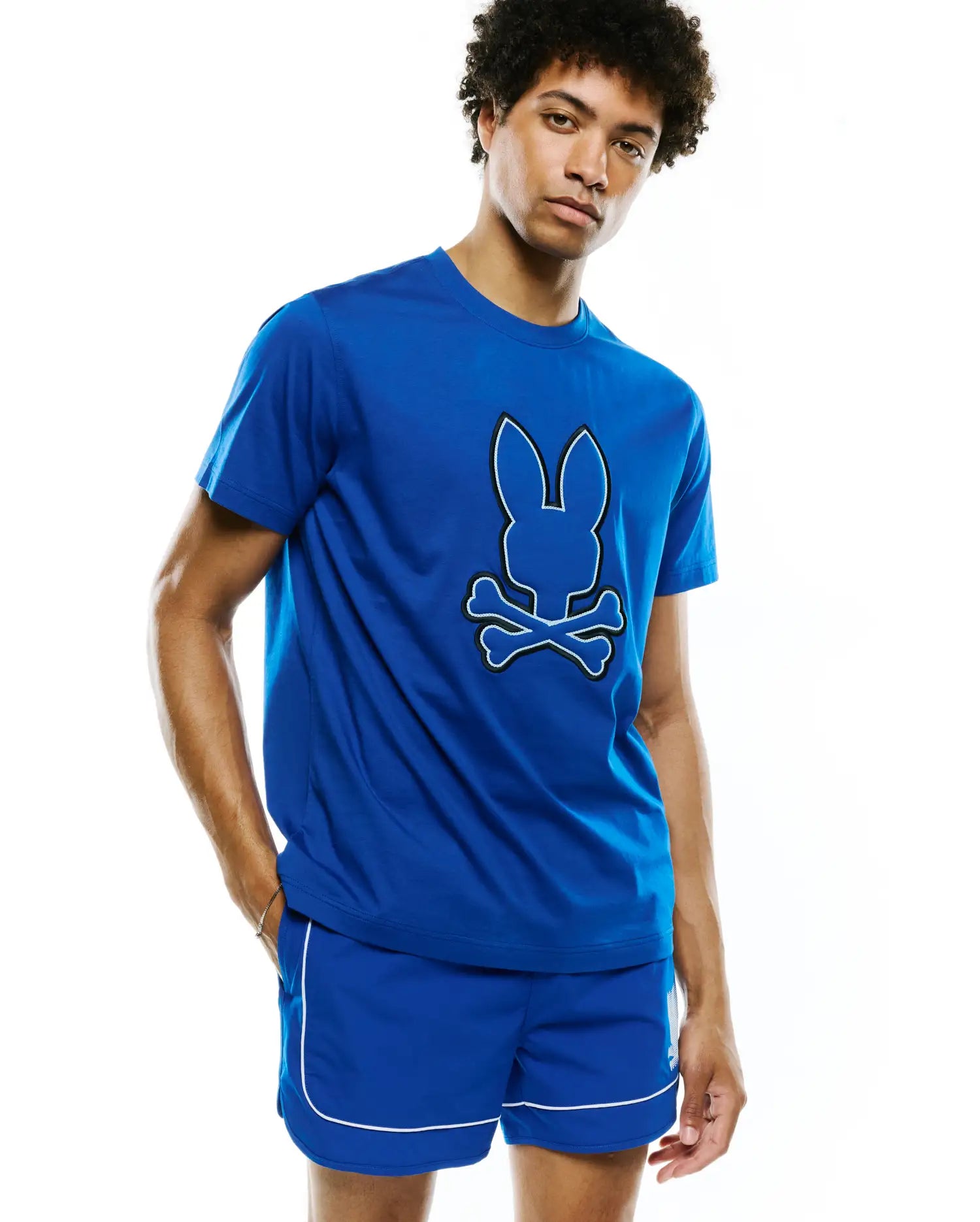 Psycho Bunny Men's Tees Bruno Graphic Tee T-shirt blu in cotone
