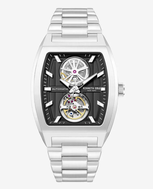 Kenneth Cole Reaction Skeleton Automatic Black Dial Stainless Steel Bracelet Watch orologio nero