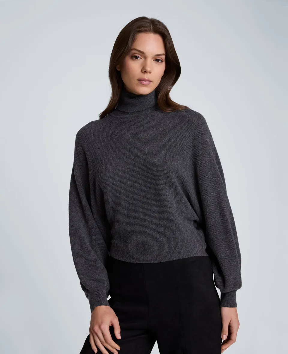 Kenneth Cole Reaction Horizontal Shaker Crop Turtleneck dolcevita corto grigio