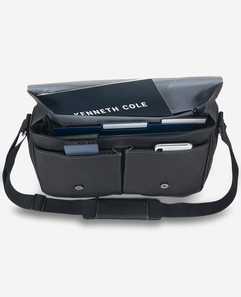 Kenneth Cole Reaction Bags Colombian Leather Crossbody Messenger Bag borsa a tracolla nera