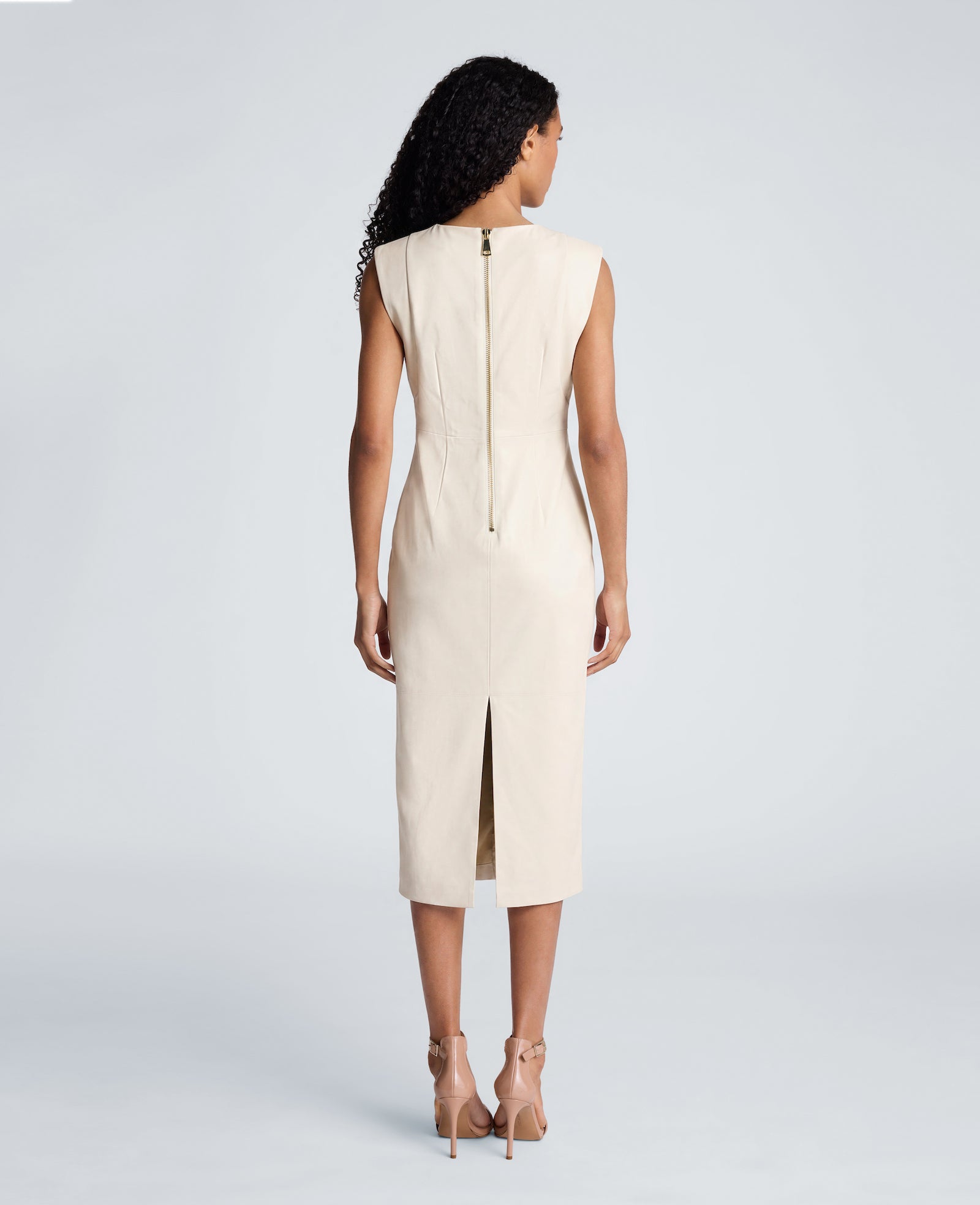 Kenneth Cole Reaction Clothing Vegan Leather Dress abito midi beige