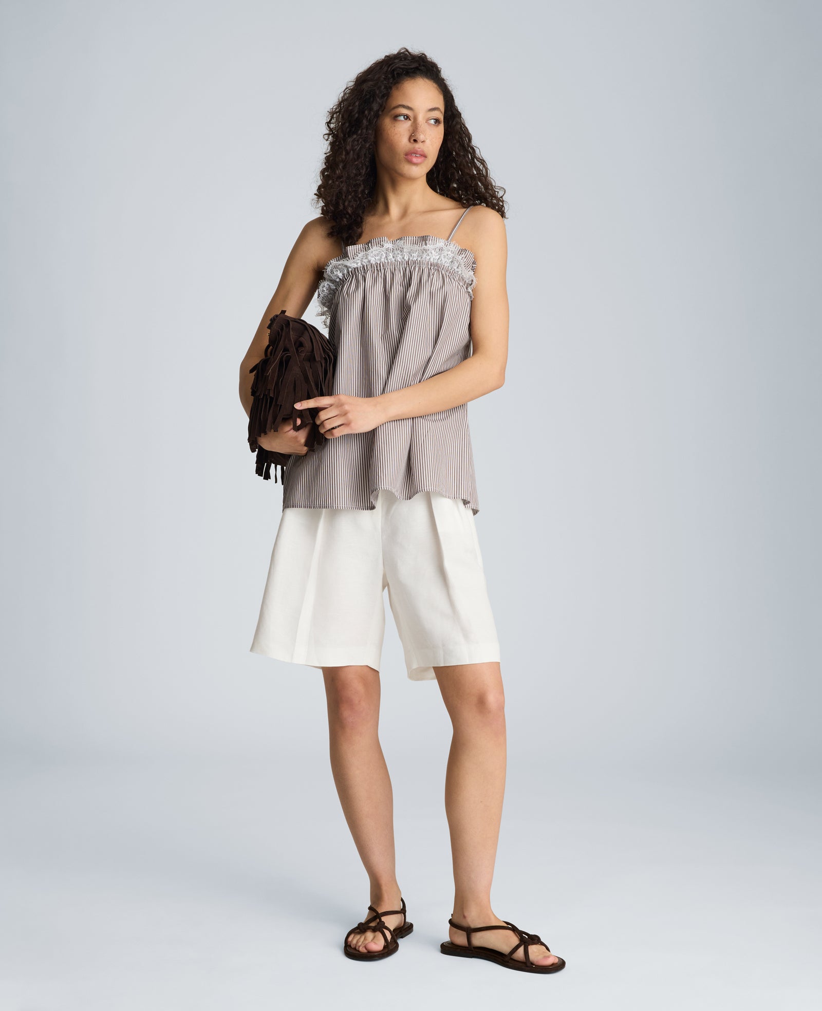 Kenneth Cole Clothing Shirred Neck Cami canotta brunetta bianco puro in cotone