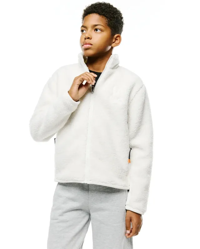 Psycho Bunny Kids Outerwear Rowley Sherpa giacca ecru in pile