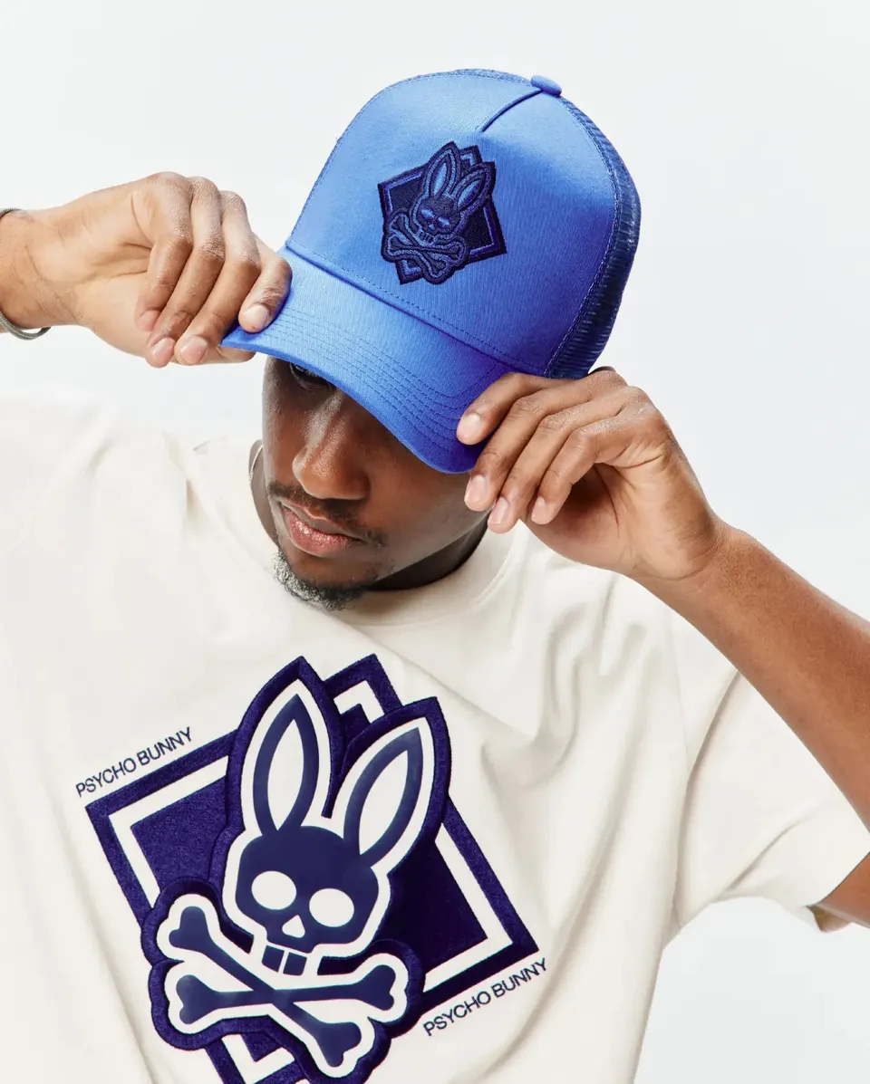 Psycho Bunny Accessories Tobias Trucker Cap MO1500105 cappellino blu regolabile