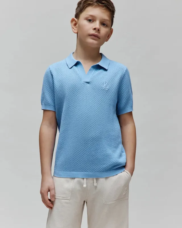 Psycho Bunny Kids Polo Shirts Kids Devon Bubble Stitch Knit Polo KT0100093 polo blu in cotone