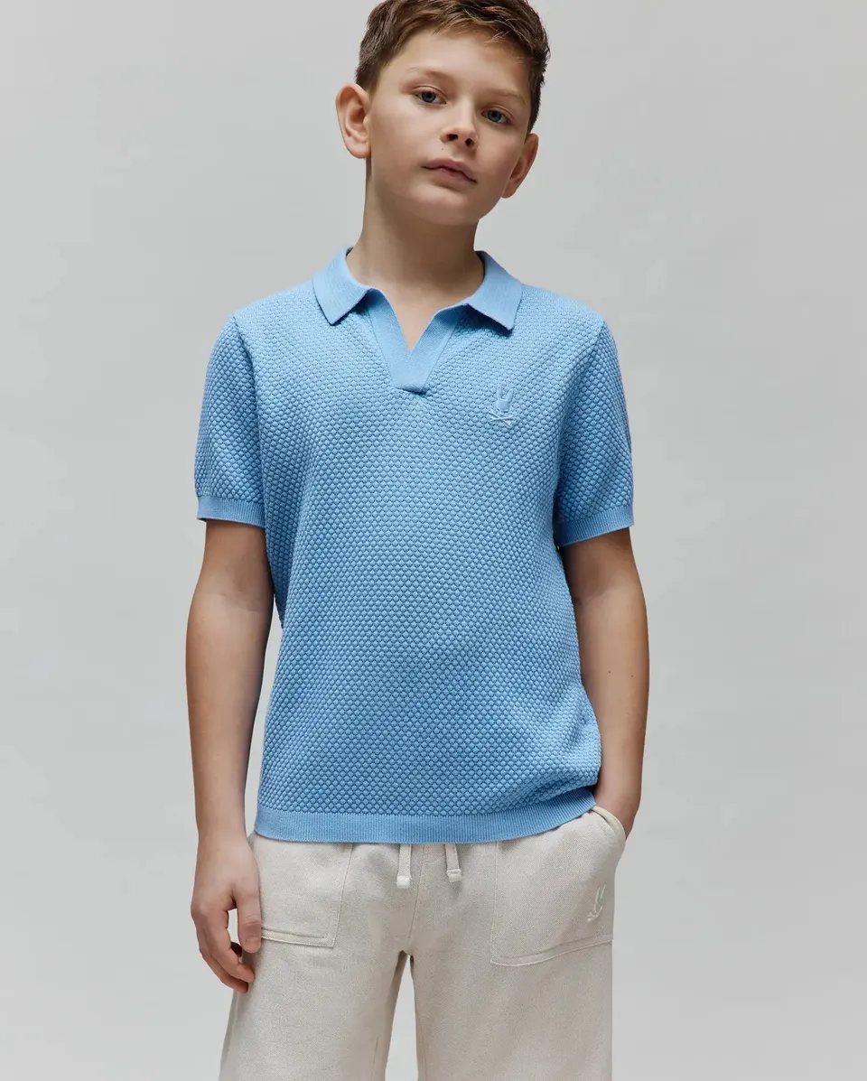 Psycho Bunny Kids Polo Shirts Kids Devon Bubble Stitch Knit Polo KT0100093 polo blu in cotone