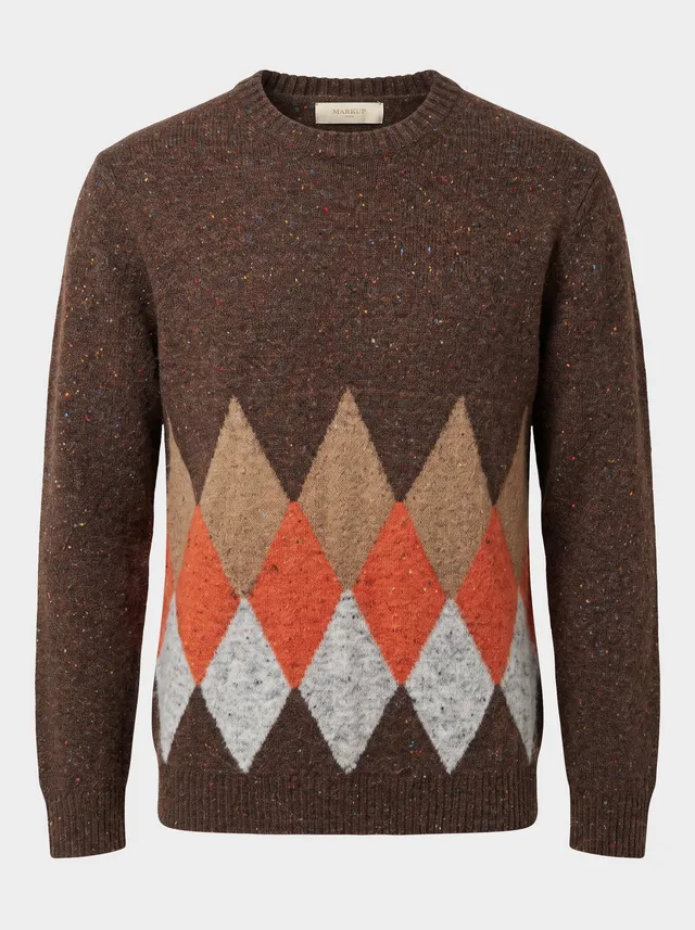 Markup Uomo Maglieria Maglione Bottonato Intarsio Rombi uomo