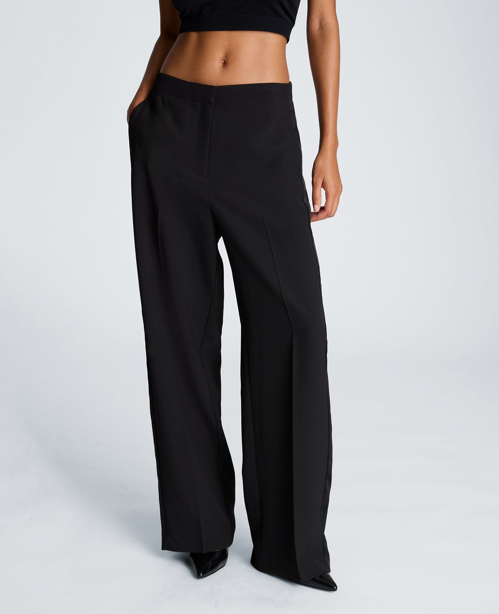 Kenneth Cole Reaction Clothing Fly Front High Rise Side Striped Wide Leg Pant pantaloni neri a vita alta