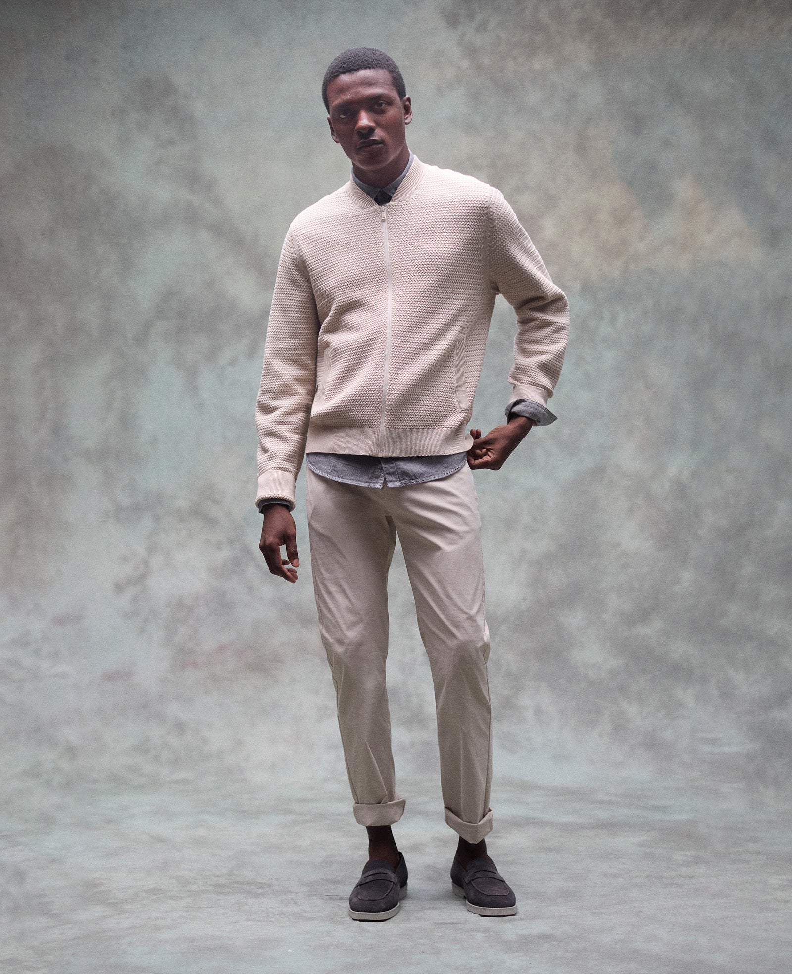 Kenneth Cole Reaction Clothing Sweater Bomber Jacket giacca bomber bianca S-XXL in maglia waffle