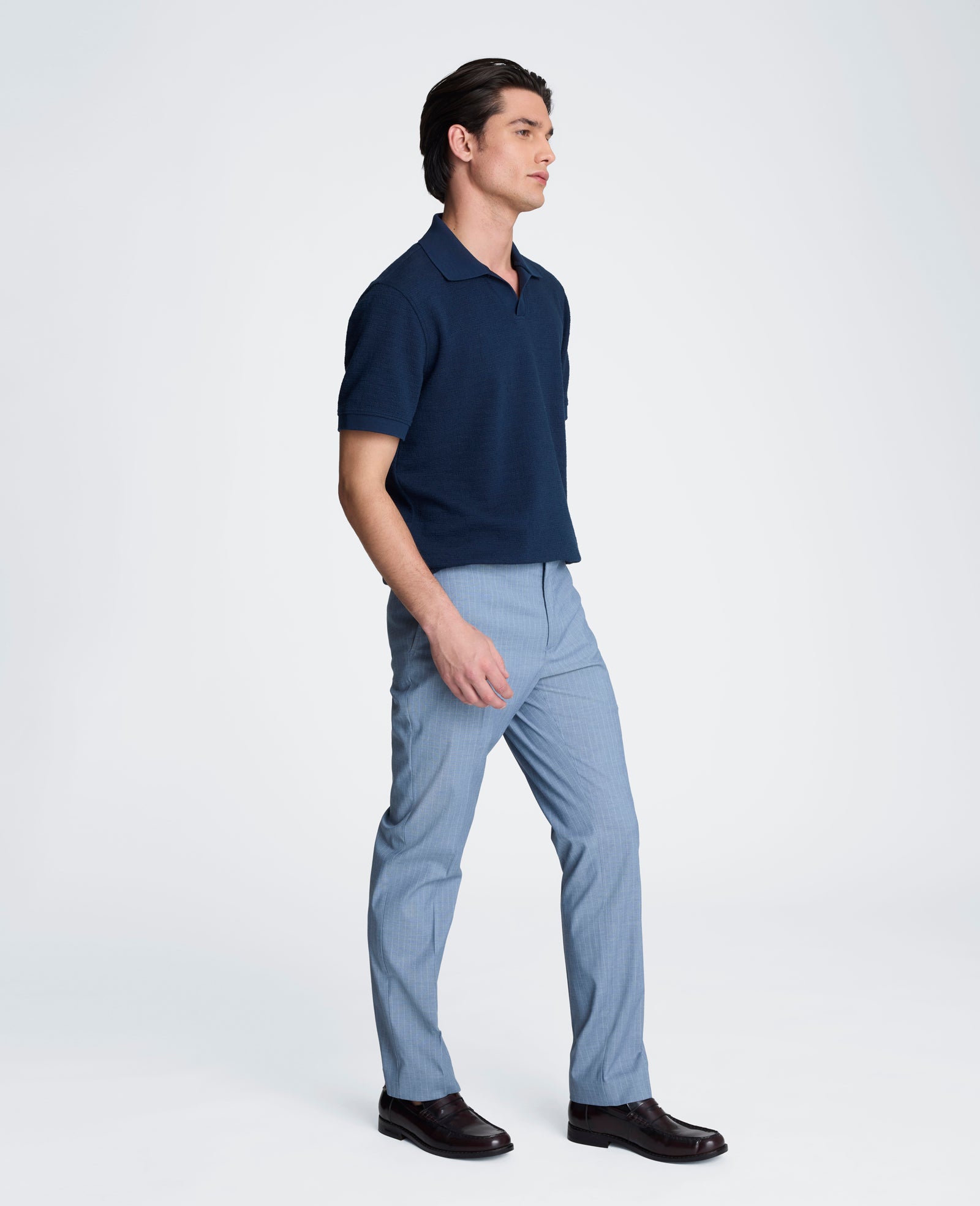 Kenneth Cole Reaction Clothing Short Sleeve Johnny Collar Polo with Ribbing polo blu navy