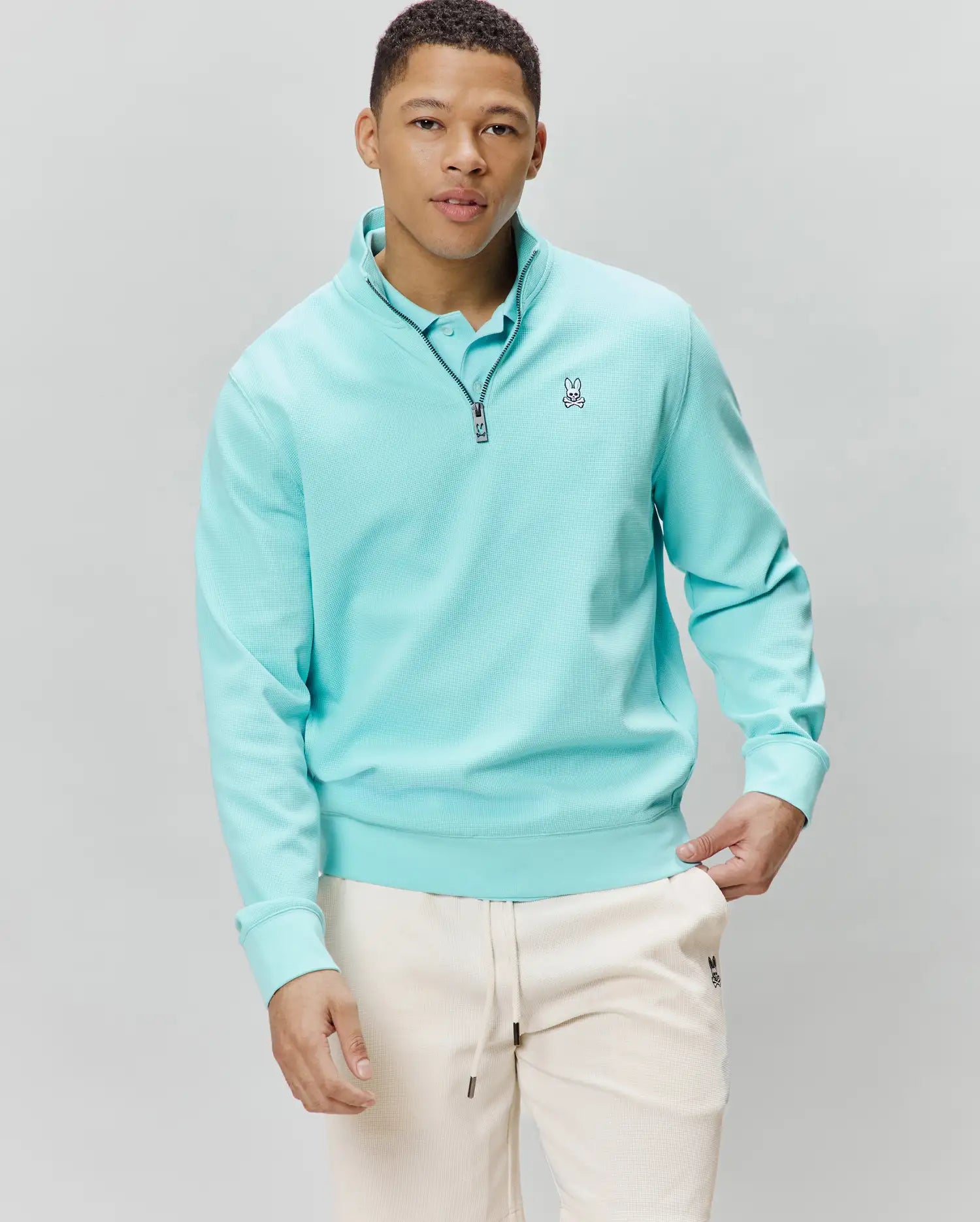 Psycho Bunny Men's Sweatshirts & Hoodies MENS MAXTON WAFFLE 1/4 ZIP MT0500253 felpa Antigua Sand