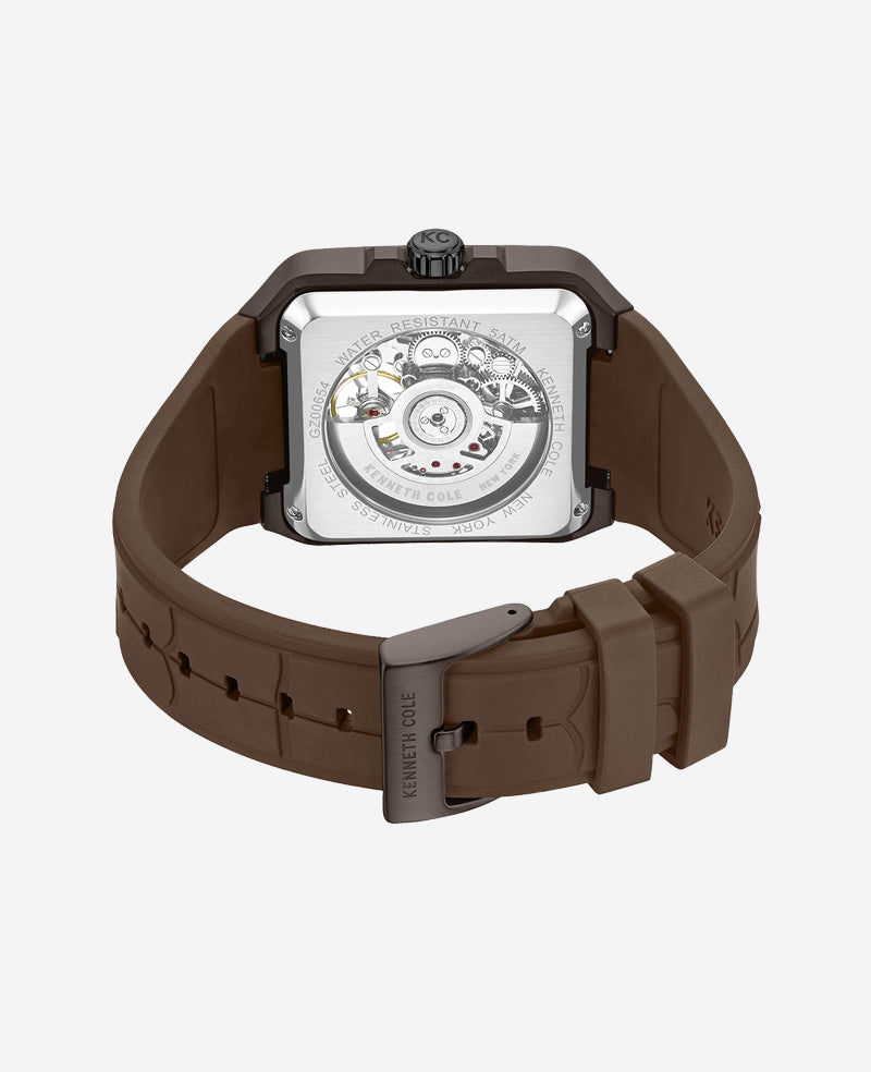 Kenneth Cole Reaction Watches Skeleton Automatic Silicone Watch orologio automatico marrone
