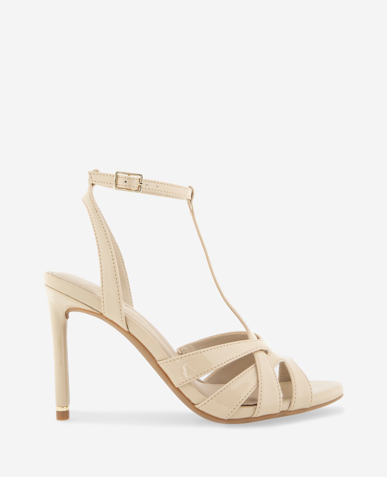 Kenneth Cole Reaction Shoes Liona Patent T-Strap sandalo Warm Sand 5-11 tacco