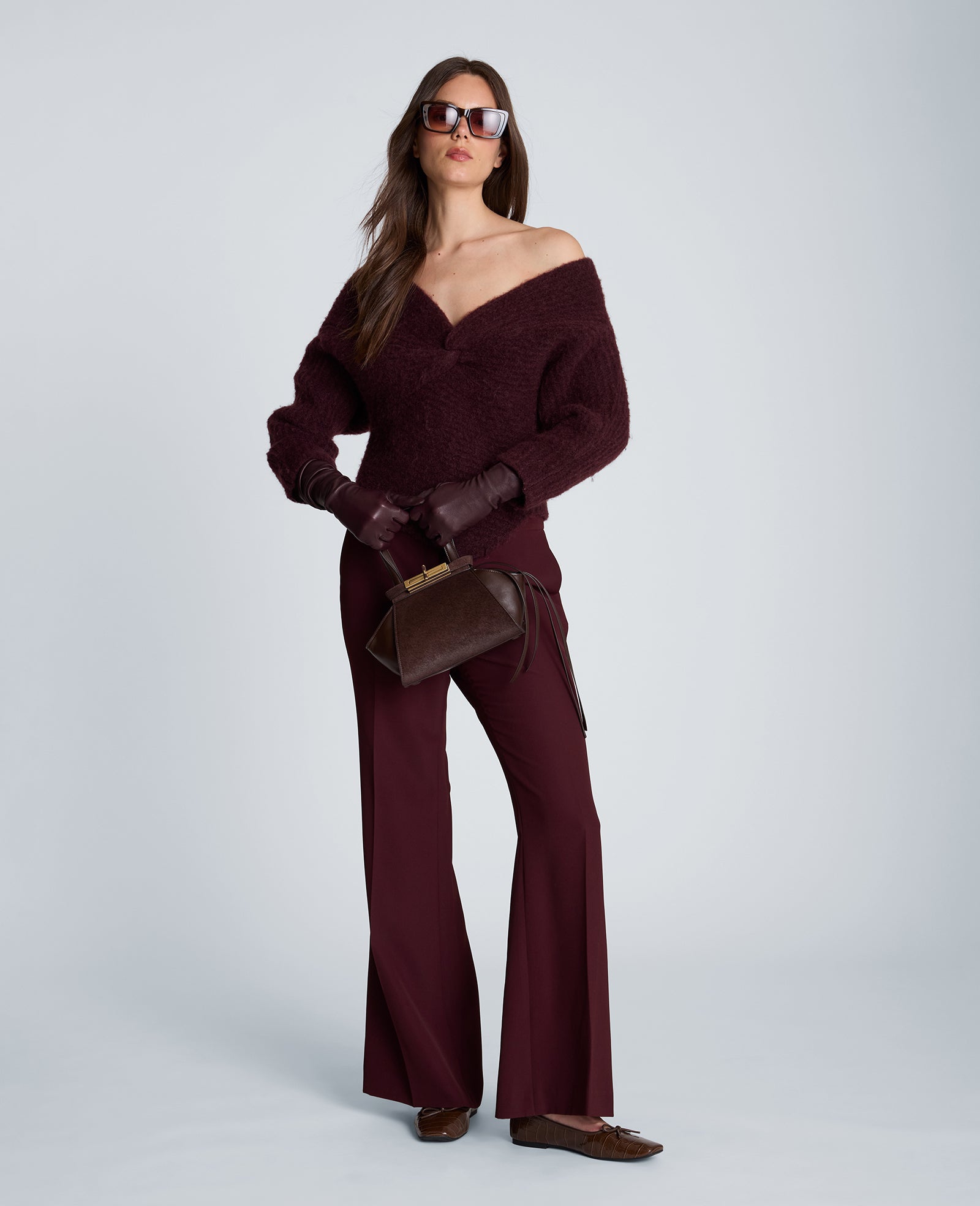 Kenneth Cole Reaction Clothing Fly Front Mid Rise Flare Pant pantaloni svasati rosso twill