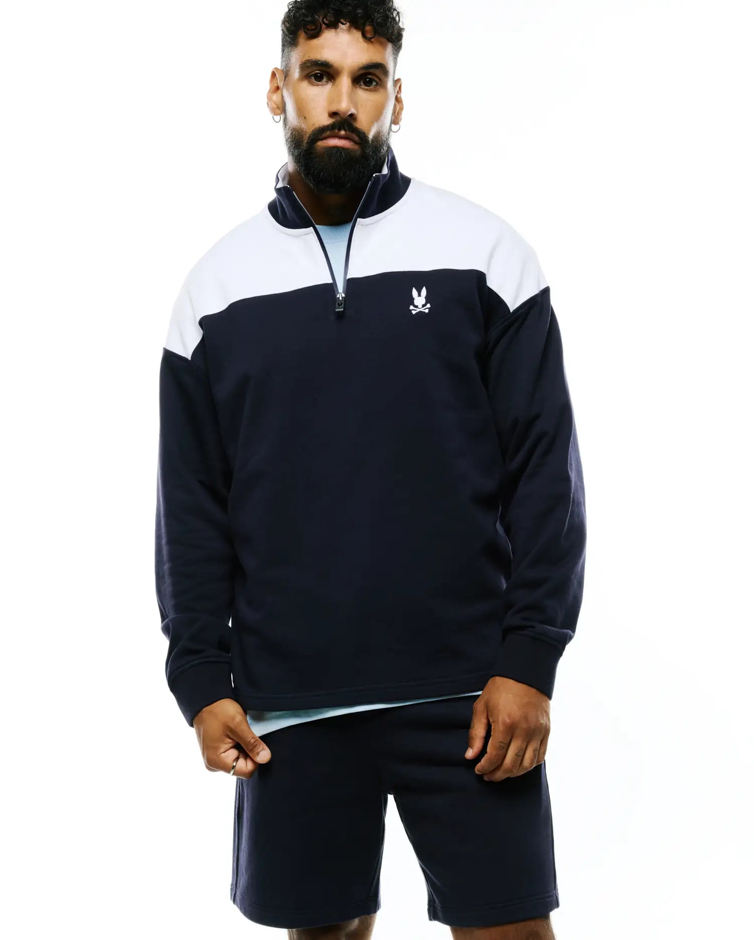 Psycho Bunny Men's Sweatshirts & Hoodies GABE MT0500184 felpa blu mezza zip relaxed