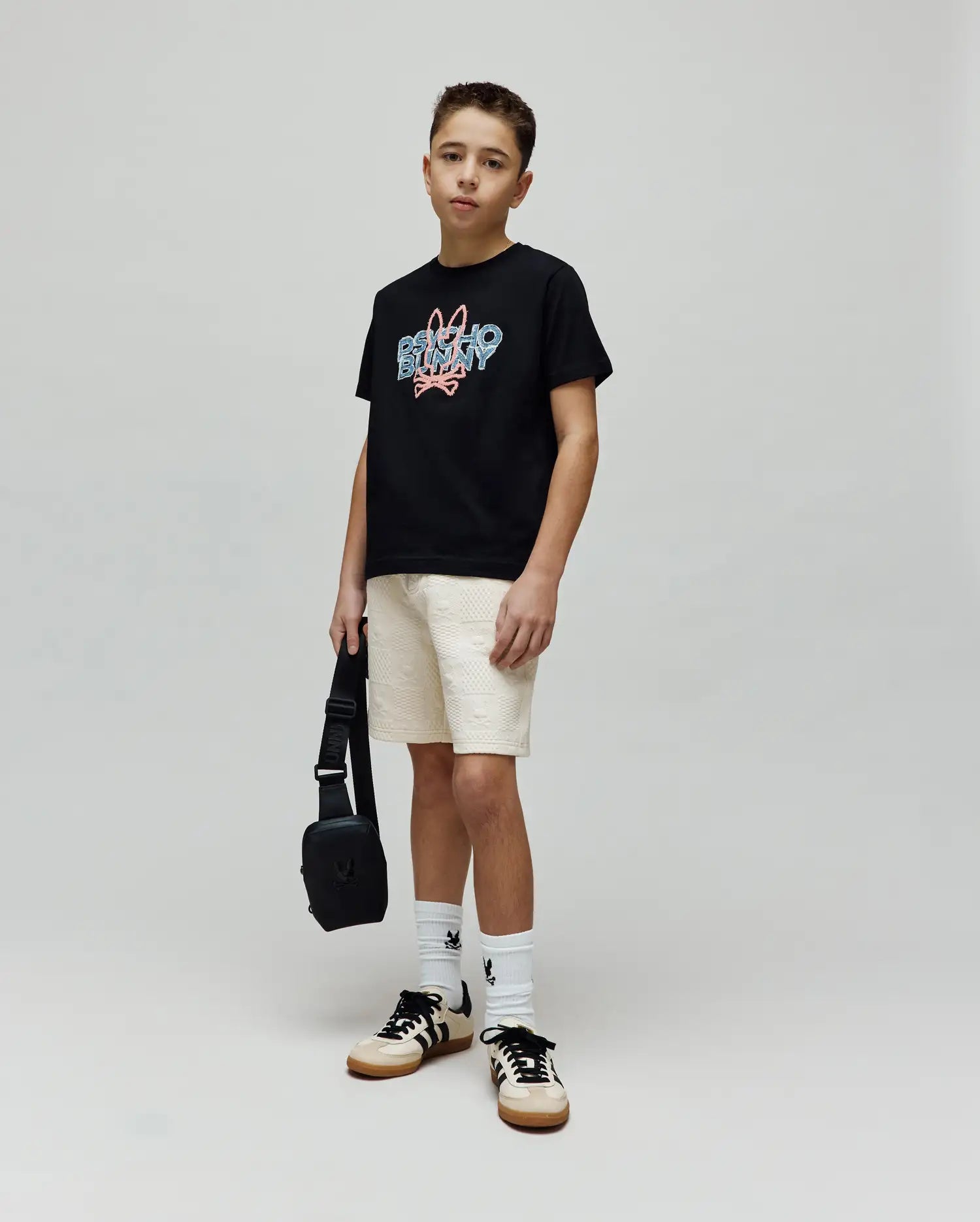 Psycho Bunny Kids Tees Herman Graphic Tee maglietta nera in cotone Pima