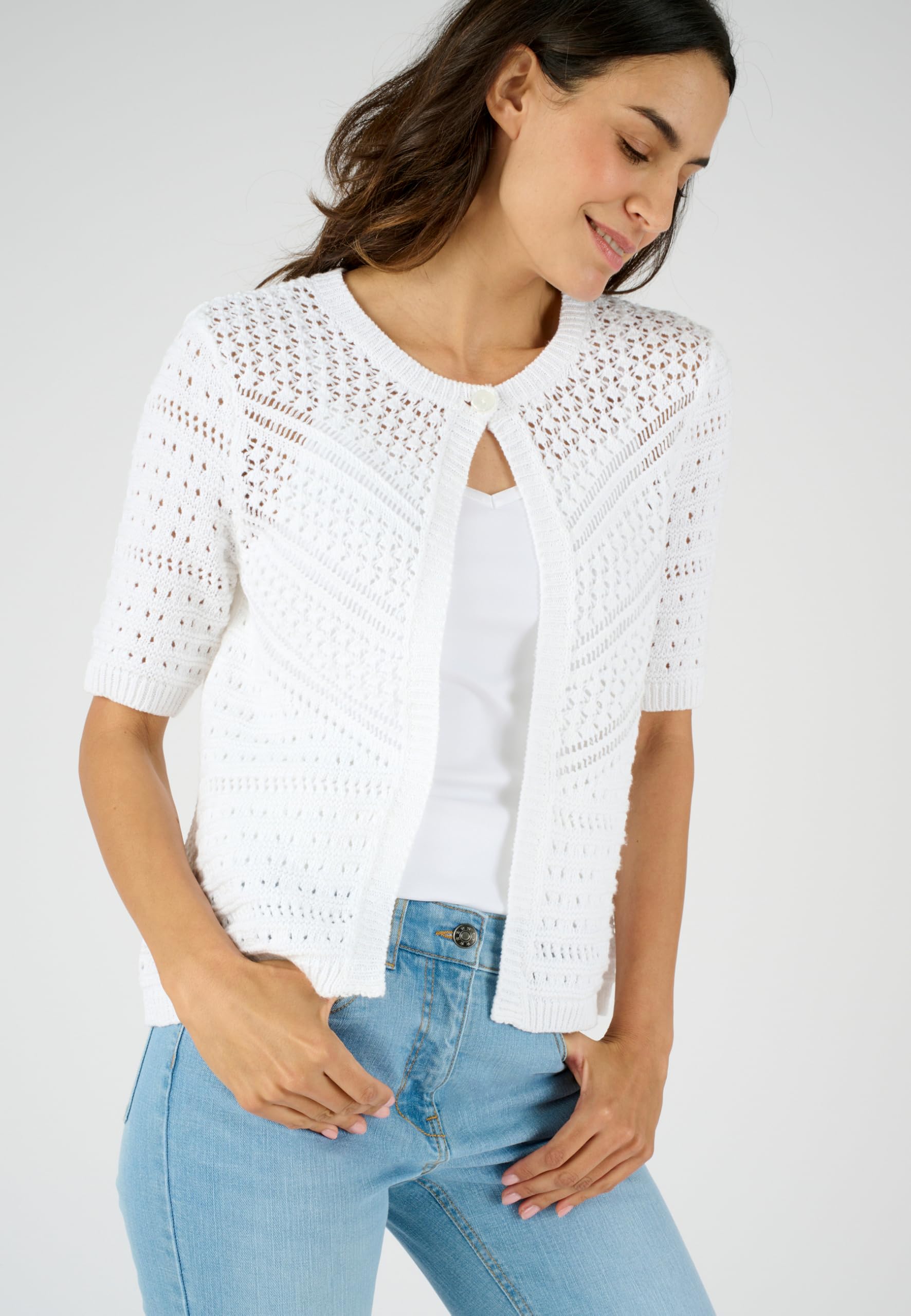Damart Prêt-à-porter Giubbotto bolero Maglia Donna XS bianco cotone traforato