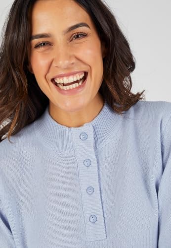 Damart Prêt-à-porter maglione collo alto con bottoni blu grigio 38-40