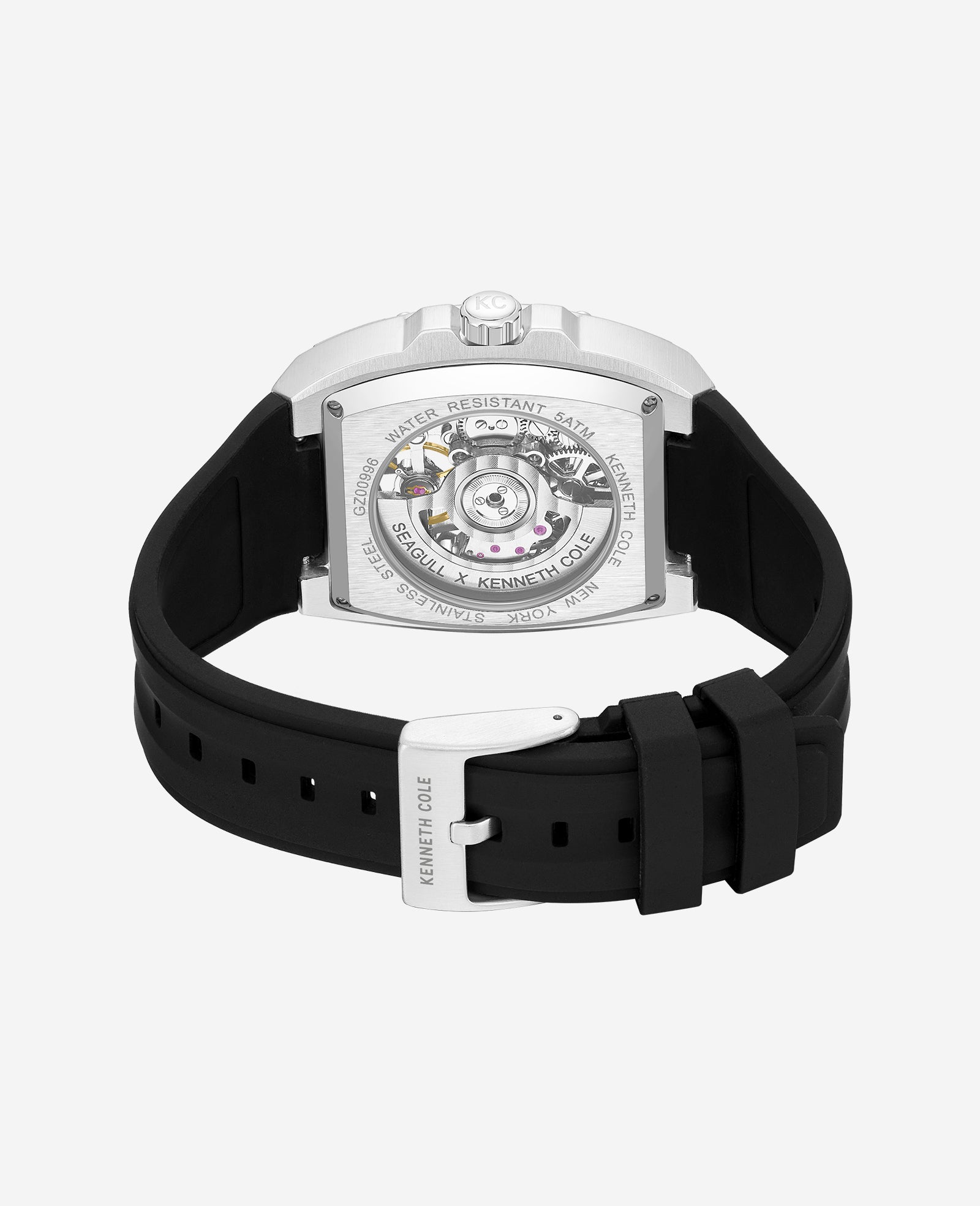 Kenneth Cole Reaction Watches Skeleton Automatic Silicone Strap Watch orologio nero