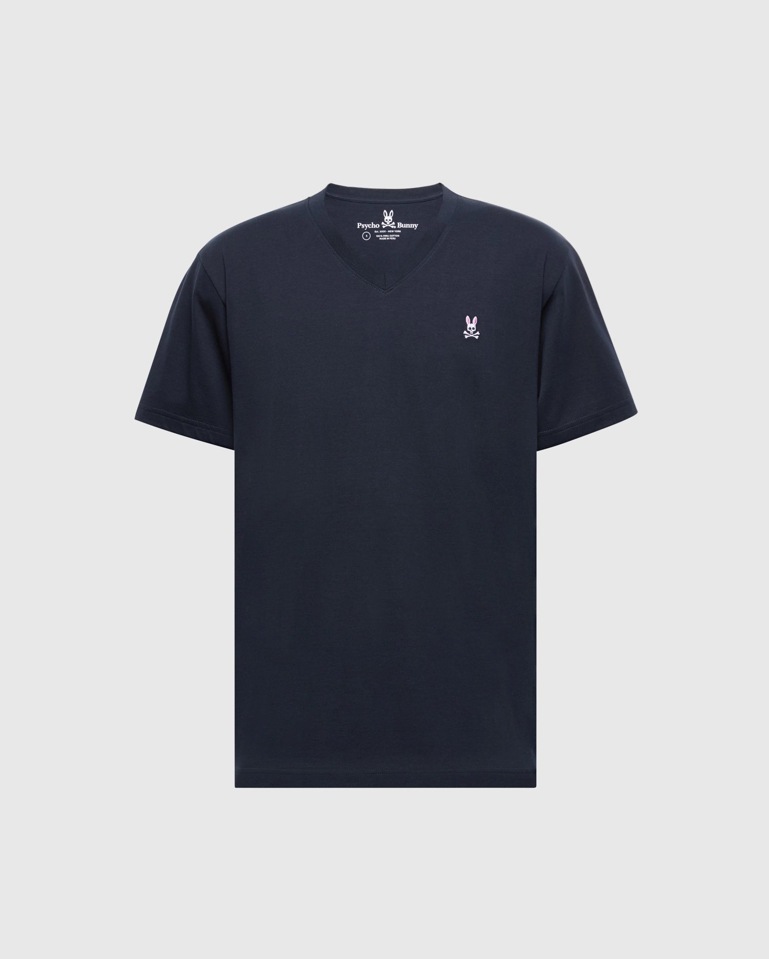 Psycho Bunny Men's Tees Classic V Neck Tee B6U100ARPC T-shirt blu navy in cotone Pima