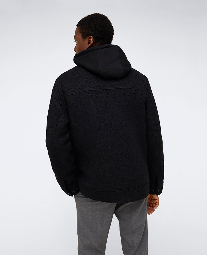 Kenneth Cole Reaction Clothing Boucle Wool Jacket with Attached Jersey Hood giacca nera in lana