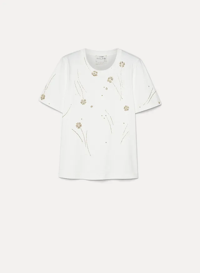 Forte top t-shirt Fleurs d'Orient Pure, jersey di cotone ricamato