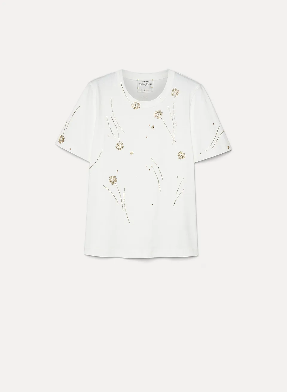 Forte top t-shirt Fleurs d'Orient Pure, jersey di cotone ricamato