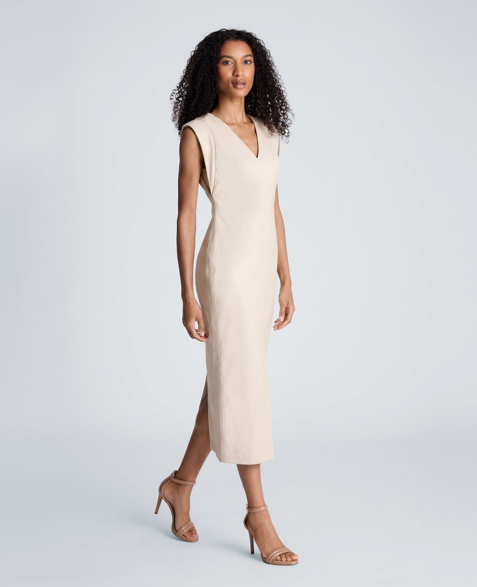 Kenneth Cole Reaction Clothing Vegan Leather Dress abito midi beige