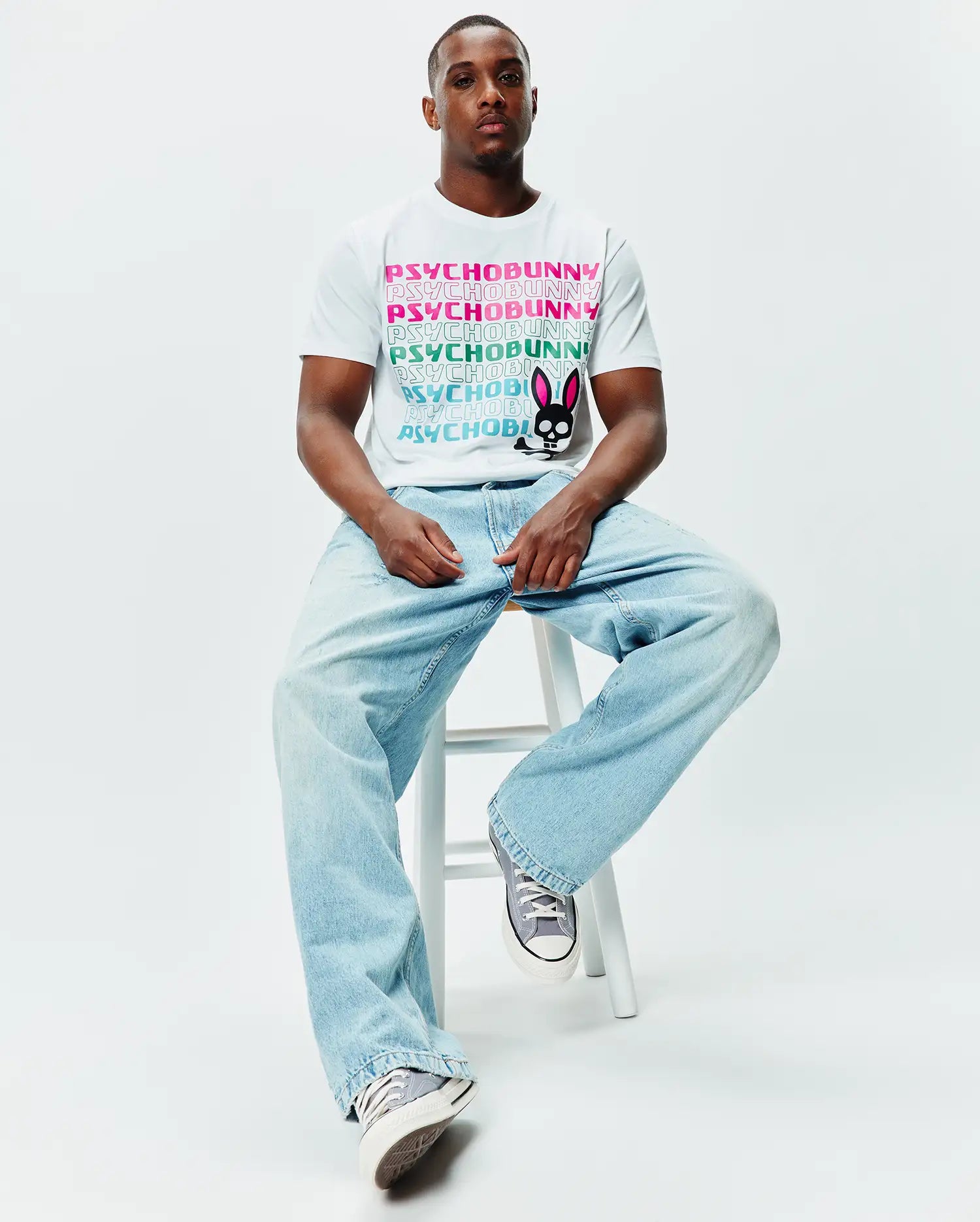 Psycho Bunny Men's Tees Landon Wordmark Tee t-shirt bianca XXS–XXXL cotone Pima