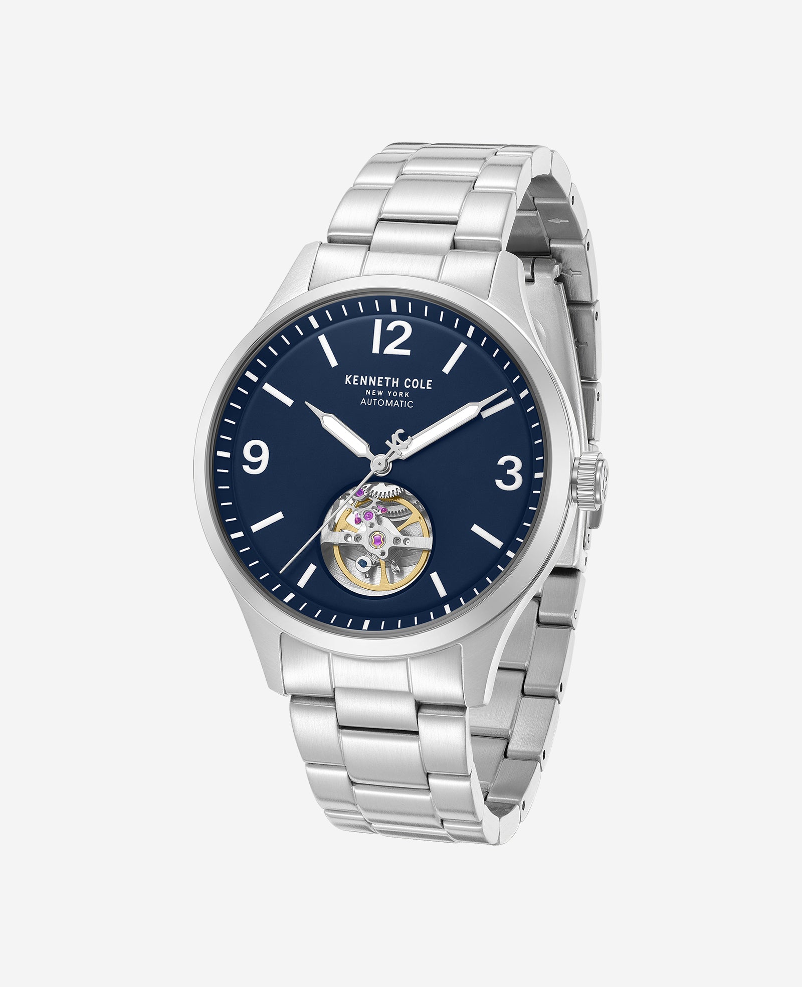 Kenneth Cole Reaction Open Heart Automatic Bracelet Watch orologio argento automatico