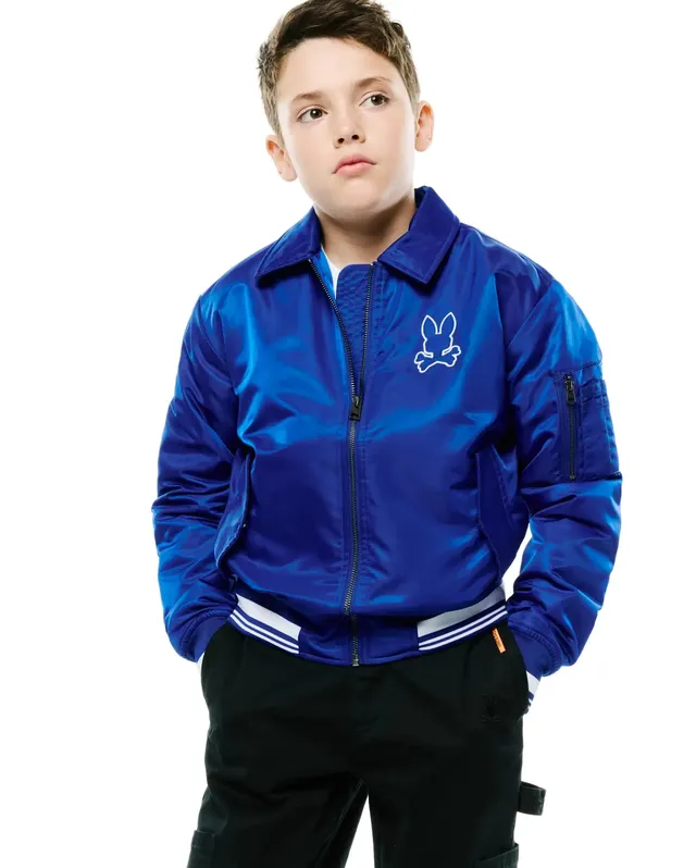 Psycho Bunny Kids Outerwear Nathaniel Satin Coach Jacket giacca blu satinata
