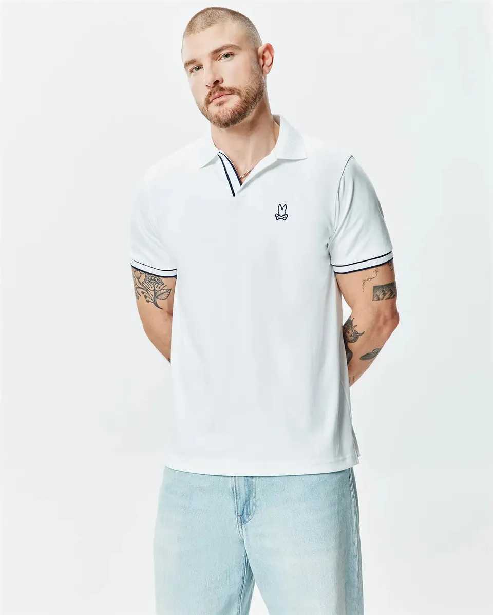 Psycho Bunny Men's Polos MENS NASSER POLO - MT0100301 polo bianca in cotone Pima