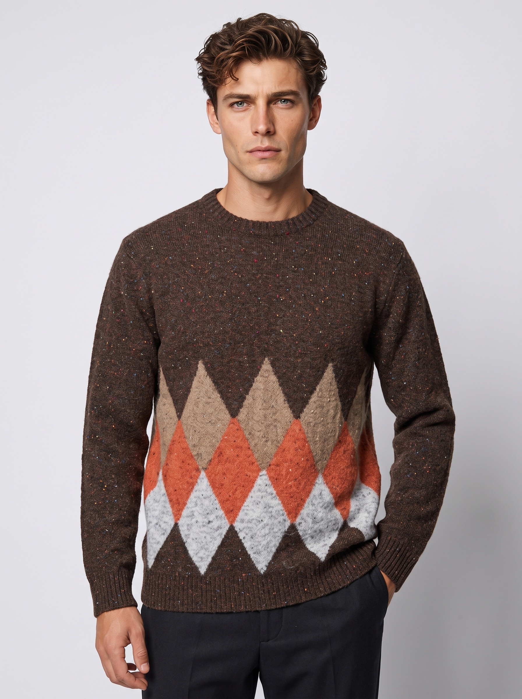 Markup Uomo Maglieria Maglione Bottonato Intarsio Rombi uomo
