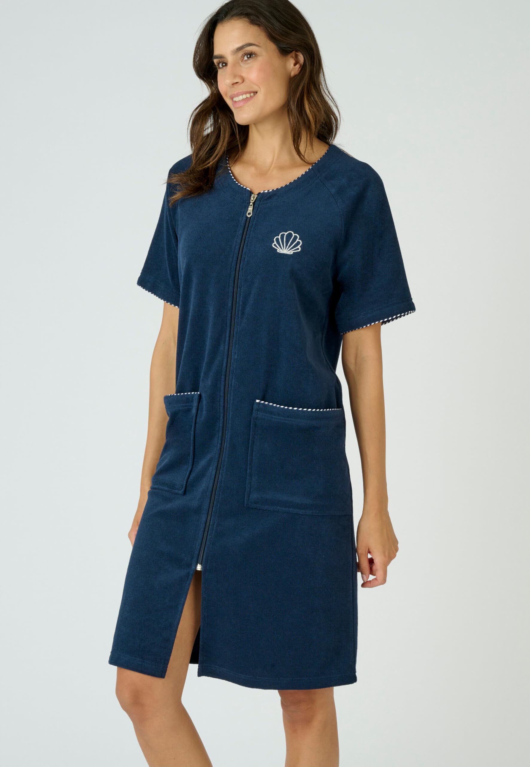 Damart Prêt-à-porter Damart - Vestito rilassante spugna Donna abito blu con zip