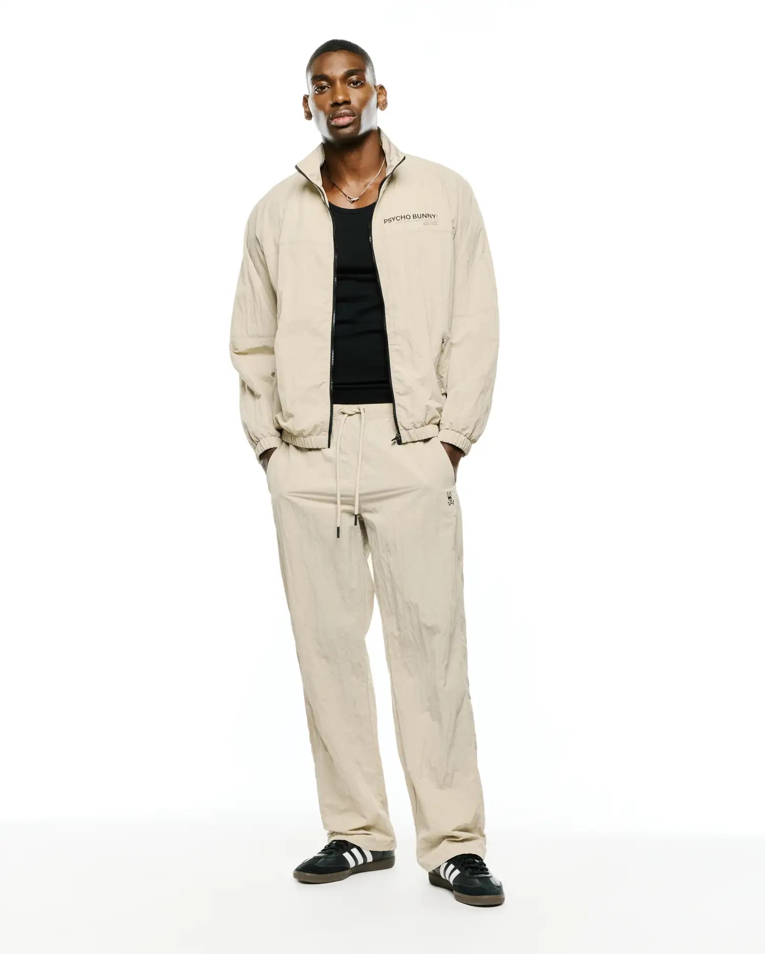 Psycho Bunny Men's Pants Alder Relaxed Fit Nylon Pants pantaloni beige