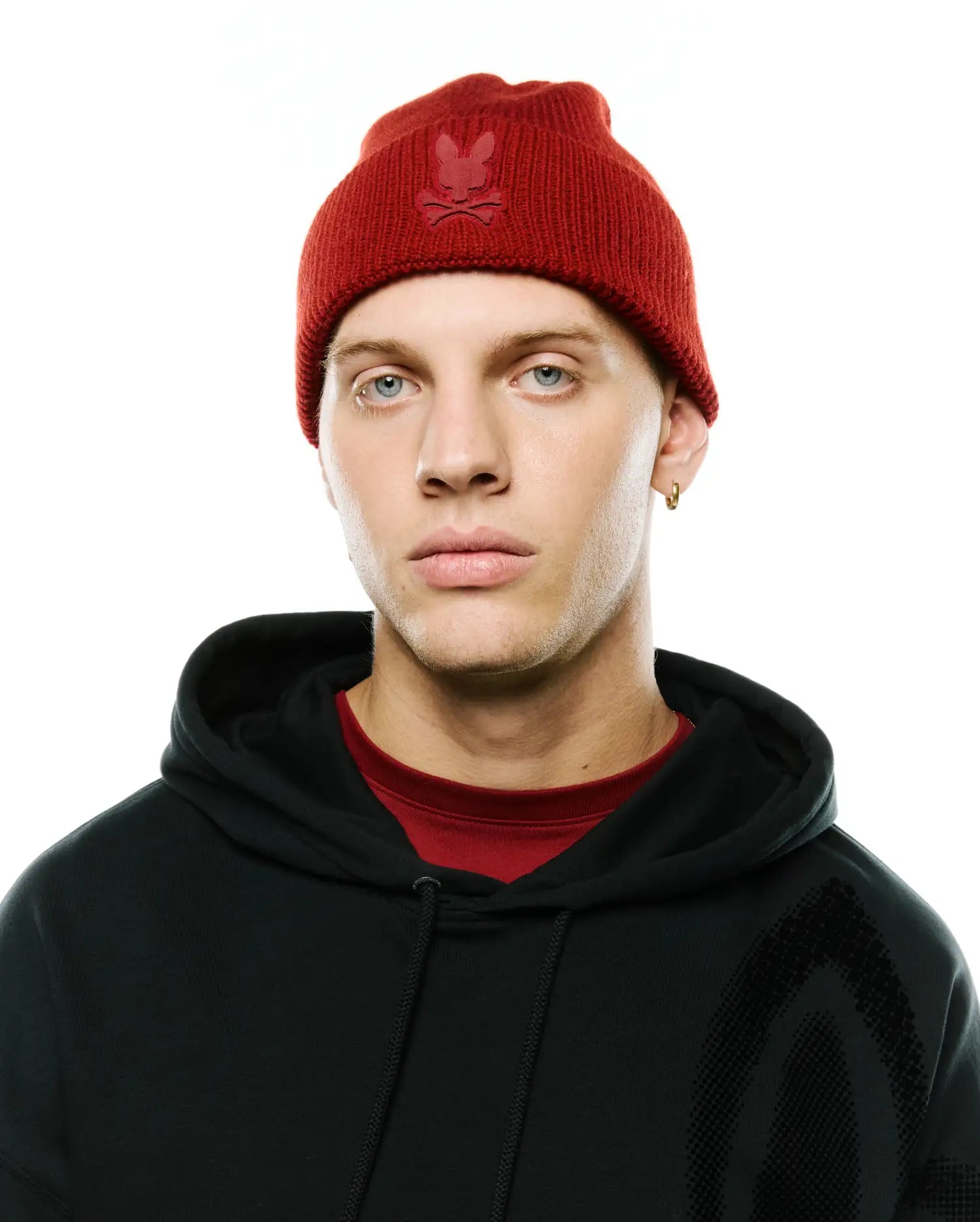 Psycho Bunny Accessories Men's Leighton Merino Beanie berretto rosso in lana merino