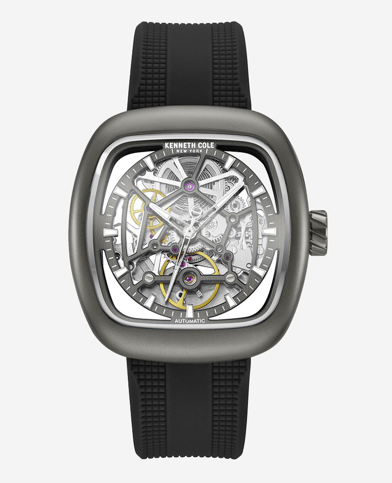 Kenneth Cole Reaction Watches Skeleton Automatic Bracelet Watch with 3-Strap Set orologio gunmetal
