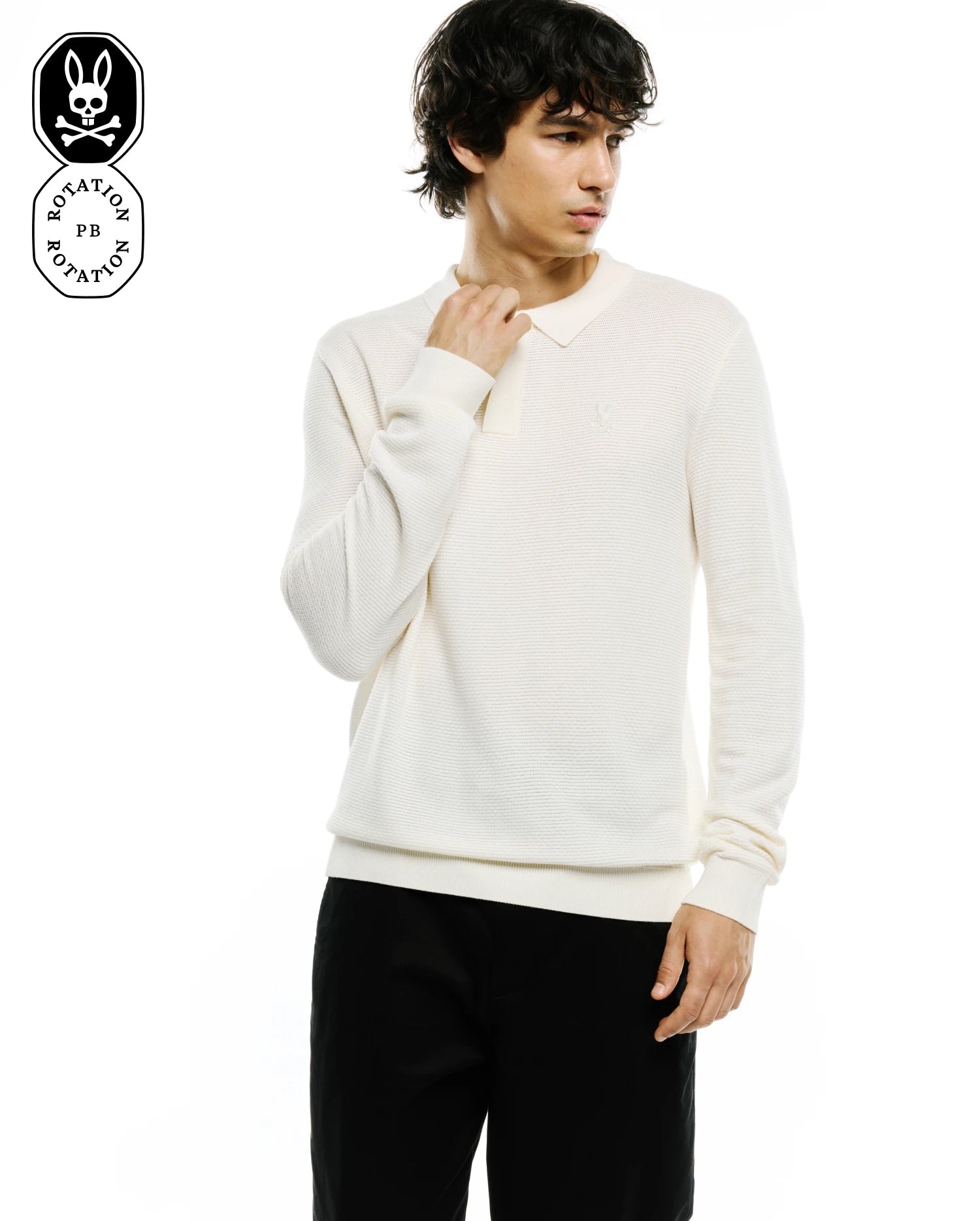 Psycho Bunny Men's Polos Men's Leroy Long Sleeve Polo polo bianca manica lunga