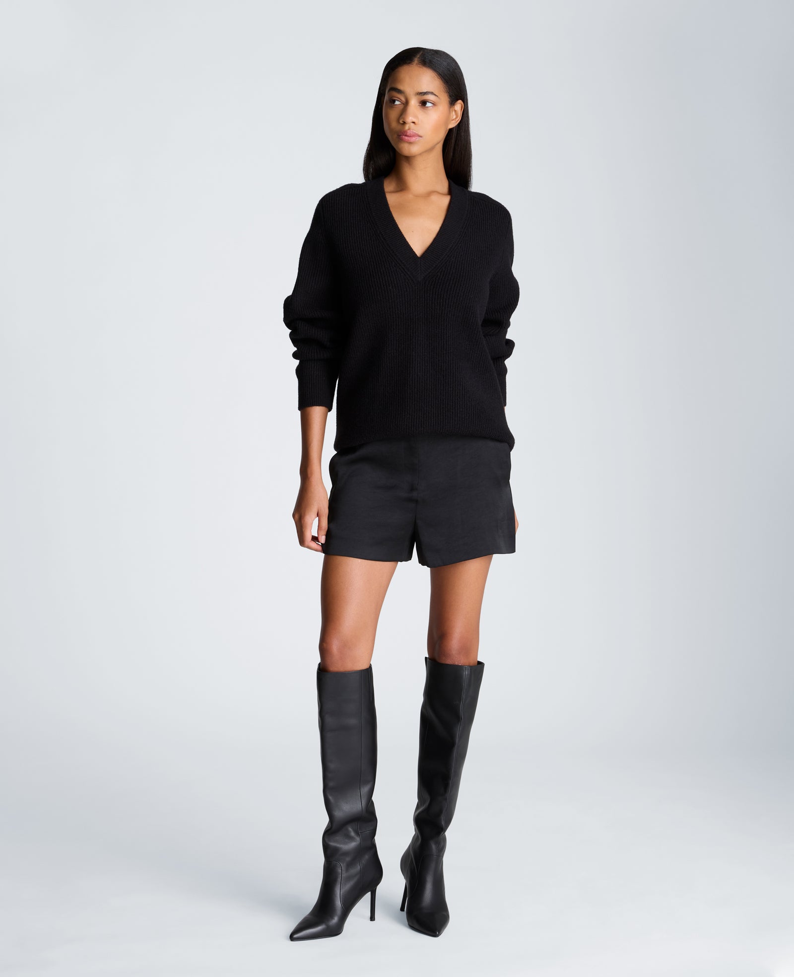 Kenneth Cole Reaction Clothing Oversized V-Neck Raglan Sweater maglione nero