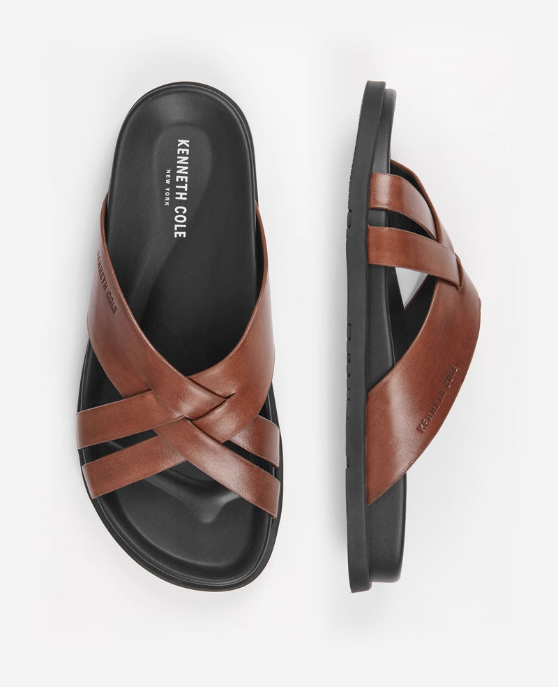 Kenneth Cole Reaction Shoes Wooper Leather Sandal sandalo cognac in pelle