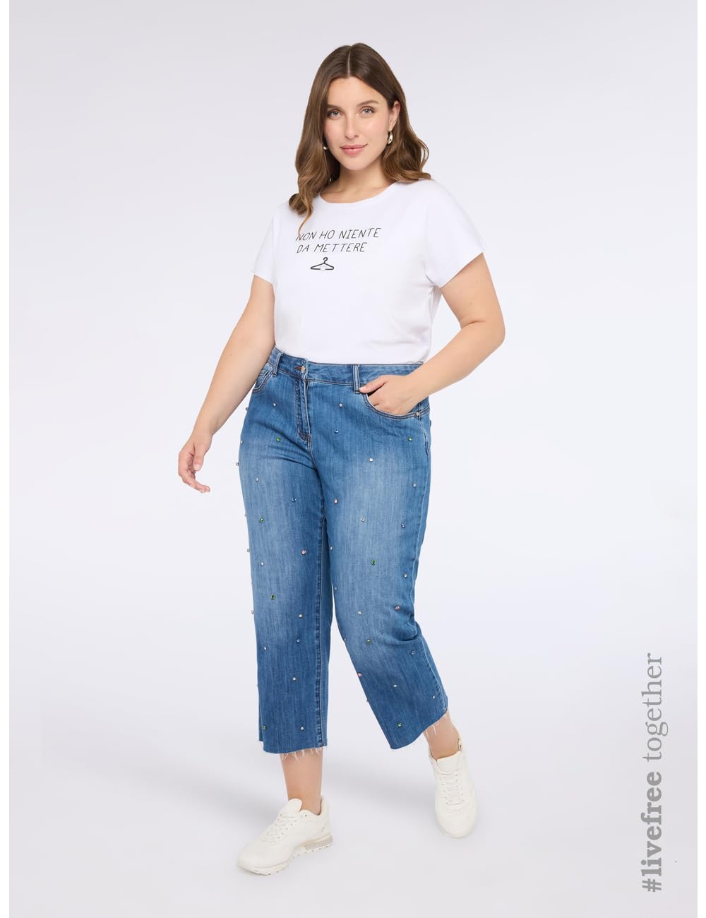 Fiorella Rubino Jeans cropped con strass 48 Plus multicolor