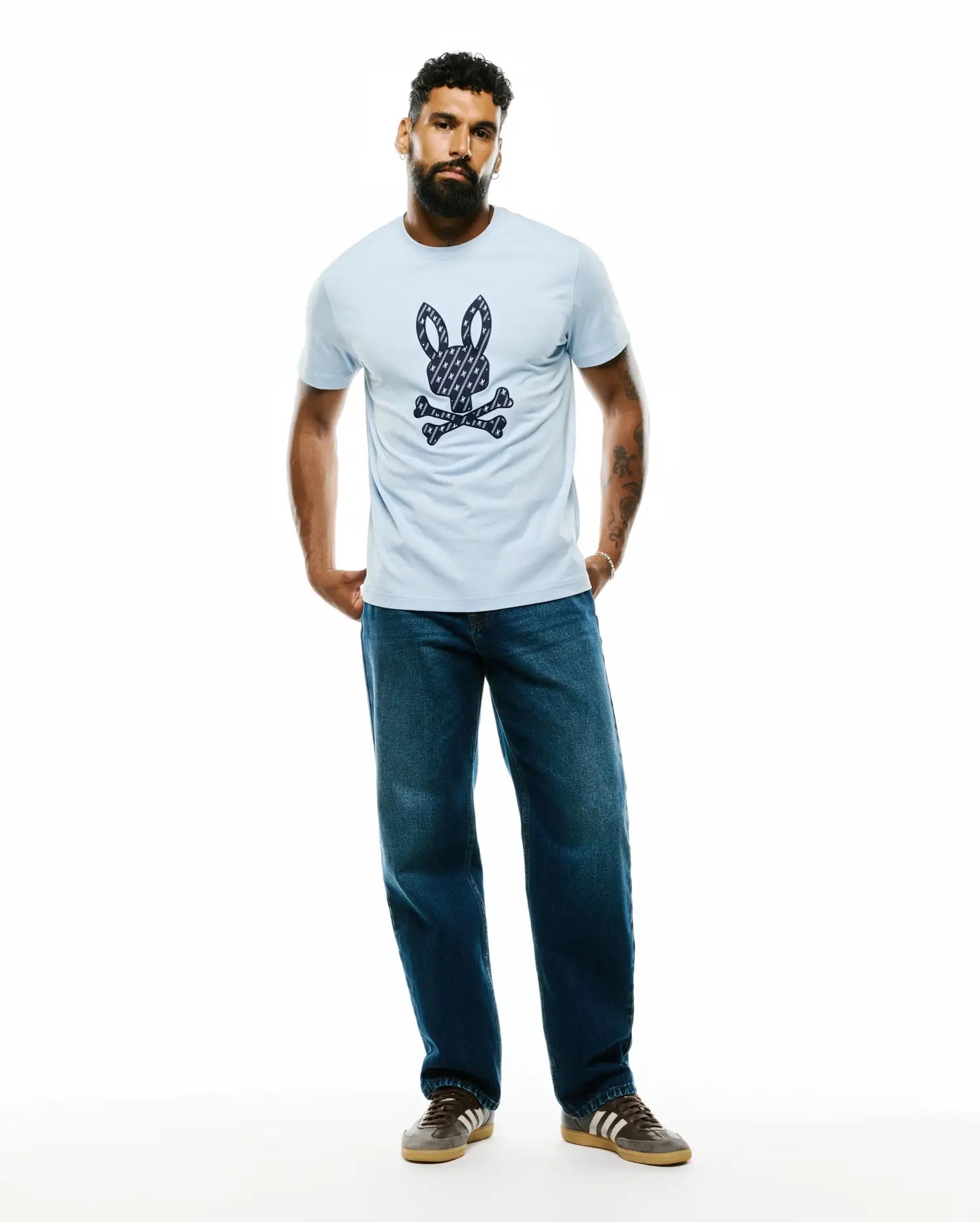Psycho Bunny Men's Tees Jaden Appliqué Graphic Tee t-shirt blu 100% cotone