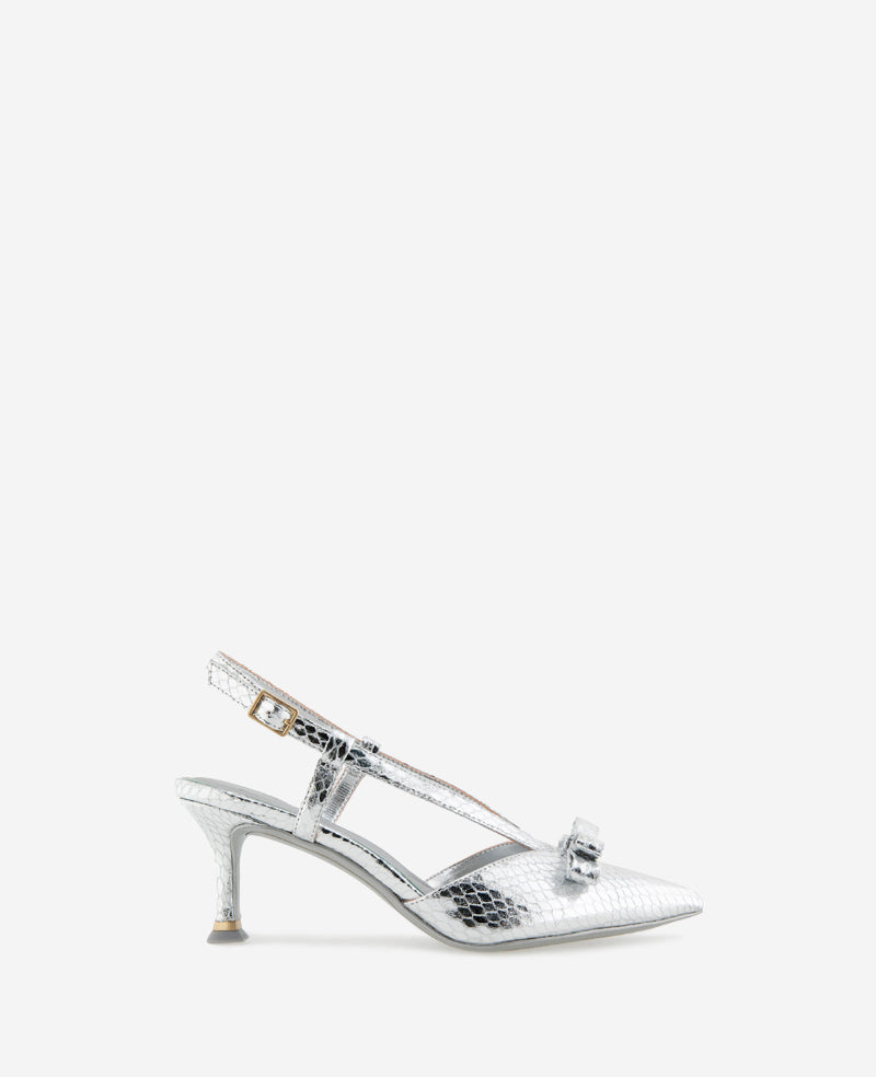 Kenneth Cole Reaction Shoes Umayra Metallic Snake Slingback Kitten Heel slingback argento