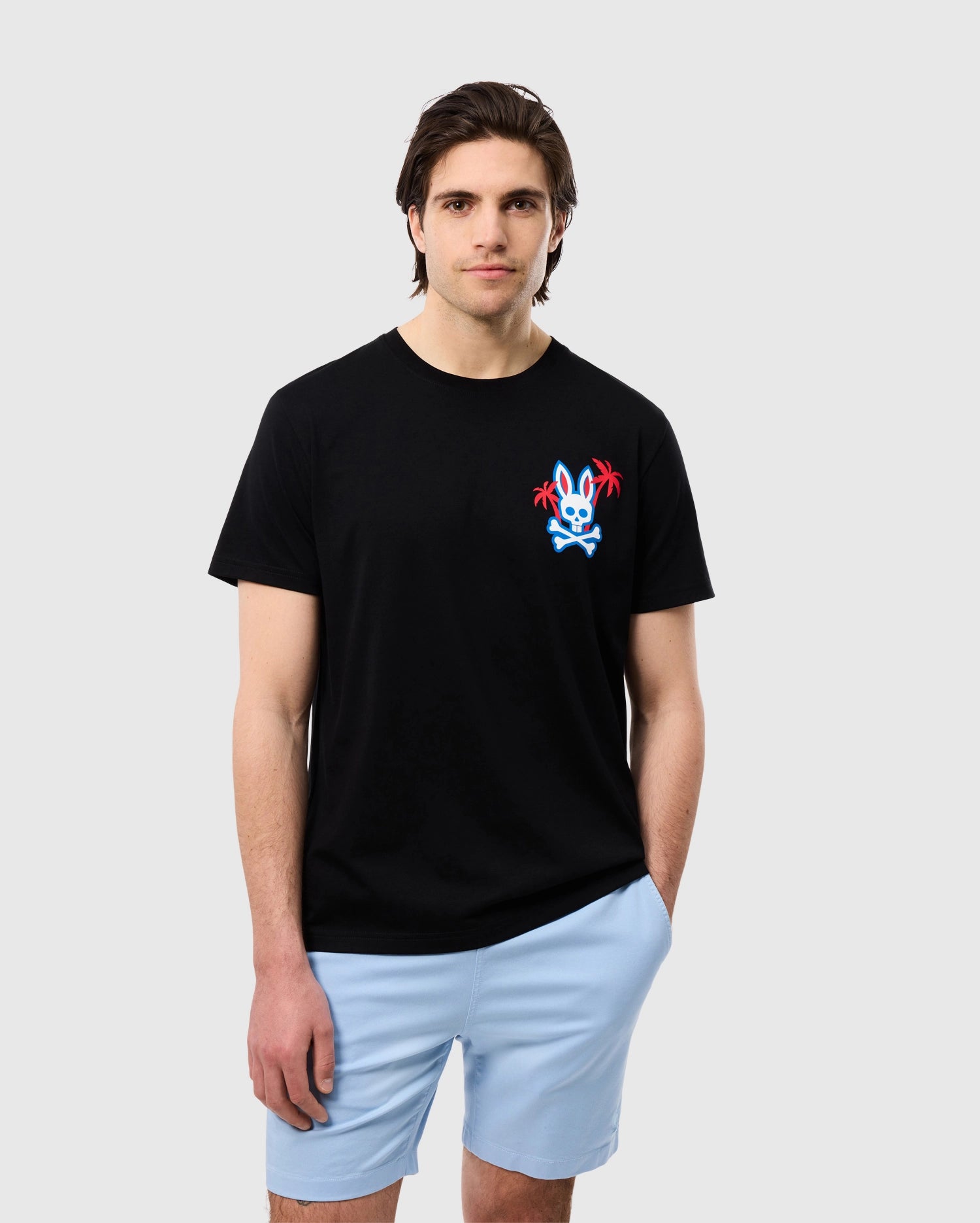 Psycho Bunny Men's Tees Los Angeles City Tee B6U861A2PC T-shirt nera in cotone Pima